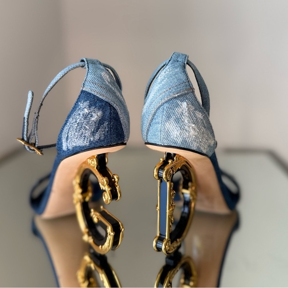 New Dolce & Gabbana DG Sculpted Heel Denim Sandals $37.5 - Picture 12 of 12